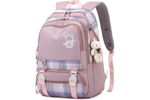 JANSBEN School Bag for Girls Boys Backpack Water Resistant Primary Junior Casual Daypack Teenage Rucksack with Laptop Compartment & Anti Theft Large Multi-Pocket Purple nylon(21L)