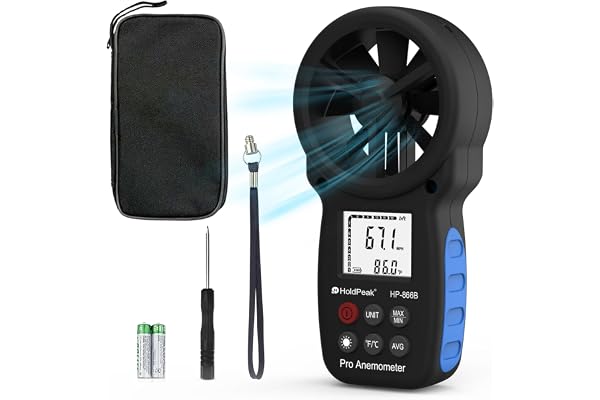 HoldPeak Anémomètre Portable, Anémomètre Numérique Haute Précision, Mesure la Vitesse du Vent, la Température, pour VMC, Extérieur, Drones HP-866B