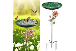 Vogeltränke Stehend 96cm, Vogelbad für Draußen Garten, Metall Futter Schale mit Stabiler 5-Zinken-Basis, Wassertränke für Vögel Vogeltränke Groß Winterfest Frostsicher (Vintage Grün)