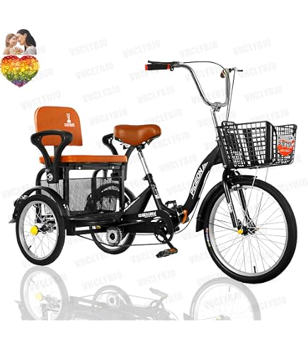 Chynalys 20 Single Speed Tricycle con seggiolino, 20 pollici triciclo per adulti 3 ruote bicicletta con seggiolino per anziani durante lo shopping all'aperto, manubrio regolabile Chynalys 20 Single Speed Tricycle con seggiolino, 20 pollici triciclo per adulti 3 ruote bicicletta con seggiolino per anziani durante lo shopping all'aperto, manubrio regolabile