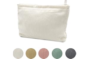 JAMSSOW Kosmetiktasche,Kleine Make up Tasche,Cord Kosmetiktasche,Reise Kulturtasche mit Reißverschluss,Multifunktionaler Kosmetiktasche,Kleine Kosmetiktasche für Handtasche für Frauen(cremeweiß)