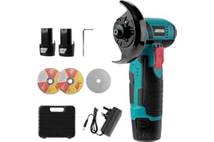Aytop Mini Angle Grinder, 12V Cordless Battery Angle Grinder Portable Angle Grinder Tool with 2x1.5Ah Batteries 3x75mm Grinding Discs 1xWrench and Charger for Cutting Grinding Polishing Sharpening