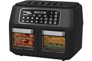Hamilton Beach Air Fryer, 11L, Dual, VisionCook, 2400W, Vision Window, 10 One-Touch Presets, Vortex Technology, Dual Zones, Match Cook, Smart Finish, Dishwasher Safe, Black - HB2116A