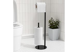 NIFFGAFF Portarotolo di carta igienica, nero, autoportante, in acciaio inox, per 3 rotoli di carta igienica, accessori da bagno