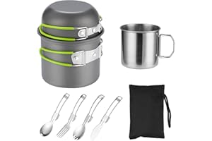 Camping Kochgeschirr Mess Kit - ISFORU Camping Kochset, Kompaktes Camping Topf und Pfannen Set für 1-2 Personen, für Outdoor Backpacking Wandern