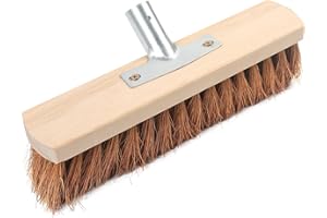 STEEIRO 10” Stiff Broom Outdoor Yard Brush with Natural Bassine,Wooden Handle Stiff Bassine Brush,Durable Support Wooden Brush Handle Heavy for Duty Broom Outdoor Yard Garden Sweeping Brush