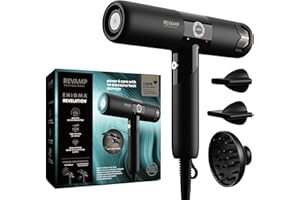 REVAMP Enigma Revelation Ionic Portable Hair Dryer, Brushless Motor for Quiet, Powerful, Fast Drying - Lightweight Blow Dryer, Cold Setting - 3 Magnetic Attachments for Salon Professional Styling