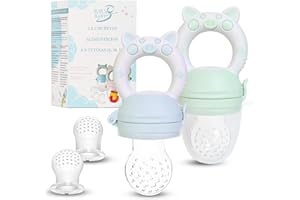 Bluet B Baby - Chupete Fruta Bebe - Chupete Alimentador para Bebe - Chupete Mordedor Alimenticio para Bebés y Niños Pequeños 6 meses - Incuye 6 Tetinas de Silicona sin BPA - 2 piezas - Azul y Verde