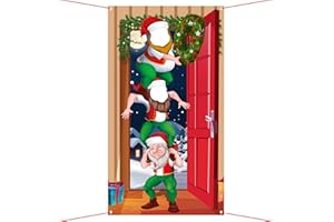 COLOFALLA Weihnachten Foto Requisiten Foto Hintergrund Weihnachtself Banner Fotowand Fotobox Accessoires Weihnachtsdeko Tür Haustür Party Deko