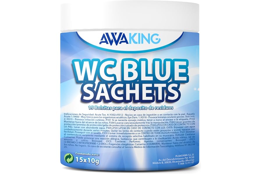 AWAKING Pastillas WC Quimico Autocaravana Blue Sachets 15ud | Higieniza y Desodoriza. Fórmula Concentrada y Aroma Fresco Depó