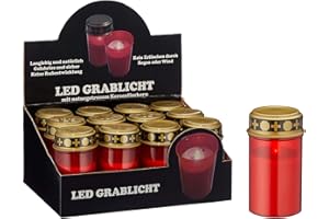 CEPEWA Set di 12 lumini funerari a LED, funzionamento a batteria, colore rosso, per cimitero (12 lumini funerari)