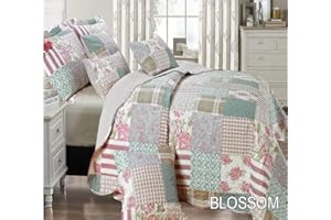 THL Blossom Bedspread Comforter Bed Throw 3 Pieces Vintage Printed Patchwork