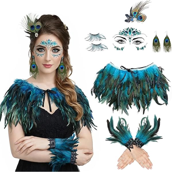 YOUYIKE veren manchetbanden, veren armband, veren kostuum carnaval kostuums, decoratieve veren mouwen voor Halloween, carnaval, gotische jurk party, Eén maat