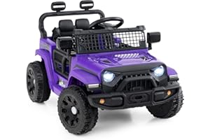 COSTWAY 12V Kids Ride on Car, 2 Motors Electric Off Road Truck with Remote Control, LED Lights, Music & Horn, Battery Powered Ride on Toy for 3+ Years Old Boys Girls (Purple)