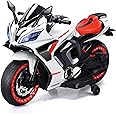 LittleFlyer Rechargeable Battery Operated Ride on Bike for Kids, Electric Toy Bike with Leather Seat, Wheels Lights, Music and Key Start for Kids of Age 2 to 10 Years (Red & White)