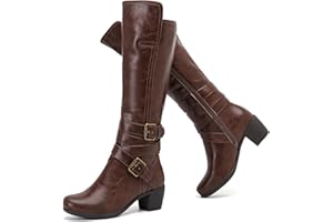 Ruiee Women's Knee High Boots Fashion Comfort Chunky Heeled Tall Boots Classic Pointed Toe Fall Winter Low Mid Heel Long Boots for Women.