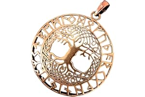 Kiss of Leather Pendentif grand arbre de vie avec runes en bronze n° 144