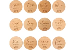 TOYANDONA 12Pcs Baby Monthly Milestone Cards Sign, Baby Monthly Milestones for Newborn Baby , 1-12 Months Wooden Discs with Baby Announcement Sign, Gender-Neutral for Newborn Boy and Girl