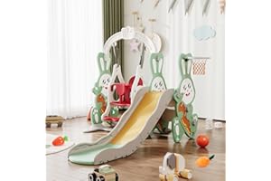 BHFFTHK Scivolo per bambini con altalena, 4 in 1, scivolo pieghevole con altalena regolabile in altezza, scala, cestino da basket, area giochi interna ed esterna, carico max. 35 kg, verde (4 in 1 verde)