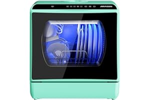 AIRMSEN Mini Lavastoviglie da Tavolo 5+1 Programmi, Serbatoio 5L, 2 Modi di Approvvigionamento Idrico, Touch Control e Display LED, Ideale per Cucine, Appartamenti e Dormitori, Verde
