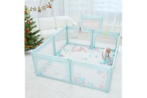 DORA DOTEY Playpen Foldable Playpen for Baby and Toddlers, Adjustable Shape & Size, Playpens with Padded Frame & Mesh Walls, Play Pens for Indoor & Outdoor 180x200cm, Light Green