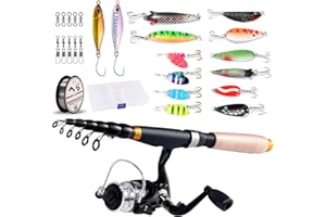 Alwonder Telescopic Fishing Rod and Spinning Reel Combo in Folding Box Fishing Starter Kit for Saltwater Freshwater and Travel, good for Beginner's Gift
