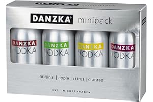 ‎DANZKA DANZKA EST. IN COPENHAGEN Minipack (4x50ml) – Skandinavischer Premium Vodka in den Sorten Original, Apple, Citrus und Cranraz – ideal für den Pur-Genuss und perfekt als Cocktail Basis – 40 % Vol.