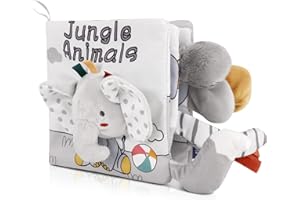 ZIKEE Heyu-Lotus Baby Books Toy 0-6 months, Newborn Sensory Soft Books Toy, High Contrast Touch & Feel Crinkle Cloth Books with Squeaker, Early Development Bath Toys Gift (Elephant)