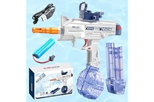 ZZQVIP Elektryczny Pistolet na Wodę, Pistolet na Wodę dla Dzieci z Wizjerem i Yłumikiem, Jednym Przyciskiem, Podwójny Magazynek, Duża Pojemność, na Lato, Basen, Imprezy w Ogrodzie i na Plaży