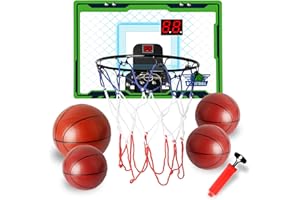 HIYORSOA Basketball Hoop for Bedroom with Led Lights, Automatic Scoring Indoor Over Door Basketball Hoop for Kids & Adults with 4 Balls and Cheers Function, Mini Hoop Outdoor Sport Set Toys Gifts