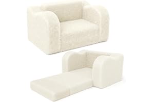 FAYDUDU Toddler Sofa 2-in-1 Kids Sofa Bed, Modular Sofa with Washable and Durable Covers, Foam Filled Toddler Chair, Single Reading Couch for Boys and Girls (Beige, S)