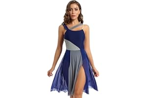 CHICTRY Women's Adult Mesh Overlay Ballet Contemporary Dance Dress Lyrical Leotard Dresses Costume