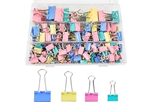 WUPENGZON 170Pcs Colored Binder Clips,Assorted Sizes Bulldog Clips 32mm 25mm 19mm 15mm Metal Foldback Clips Paper Clips Clamps for Office Supplies, Home, Kitchen, Shops, School Document Organizing (4 Color)