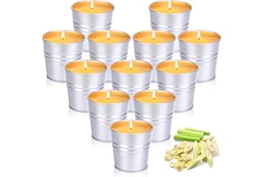 NALIKOSTY 12 candele alla citronella per esterni, in secchio di metallo, 120-180 ore di combustione, cera di soia naturale, alla citronella, al limone, per esterni, per terrazze, giardino, campeggio
