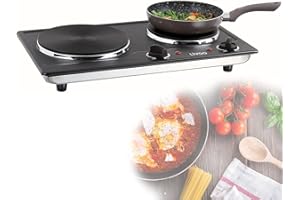 ‎LIVOO FEEL GOOD MOMENTS Doppelkochplatte 2 Herdplatten Camping-Kocher Camping-Herd 5 Stufen (Elektrische Kochplatten, Starke 2500 Watt, Mobiler Herd, 2 Thermostate, Heizanzeigenleuchte, Schwarz)