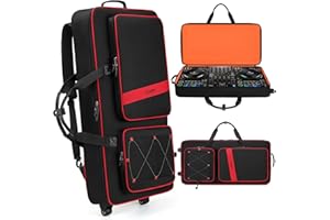 BOSSTIN DJ-Controller-Tasche mit Rädern, kompatibel mit DDJ FLX10 /1000 /FLX6 /REV7 /REV5, Rolling DJ Tasche für Ausrüstung, gepolsterter großer DJ-Rucksack mit Multi-Tasche für 15,6 Zoll Laptop