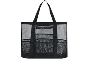 Amonsen Grande borsa da spiaggia in rete con 8 tasche separate, borsa a tracolla a rete per vacanze al mare, ideale per slliper, asciugamani, creme solari, bevande, XL