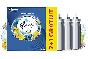 Glade Touch et Fresh Recharges 2et1 Gratuit - Fraicheur Instantanée - Elimine Les Odeurs - Infusé Aux Huiles Essentielles - Marine - 3 Recharges