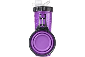 Dexas Popware for Pets Snack Duo Bouteille d'hydratation et récipient à goûter avec gobelet Pliable pour Animal Domestique Violet