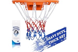 ‎EMEKIAN EMEKIAN Sport-Basketballnetz, Schwerlast Strapazierfähiges Polyester-Ersatz-Basketballnetz für Allwetter drinnen/draußen, 12 Schlaufen für professionelle Standardgröße, Kugel Nadel 1 Stück