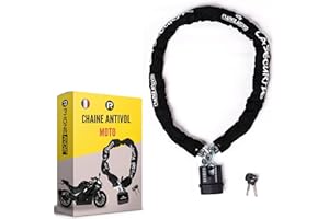 PHONE RIDE Chaine Moto - Scooter - Antivol Velo Electrique Ø10mm - Chaine Antivol Moto en Acier Cémenté Avec Cadenas Velo Antivol/Moto/Scooter - Longueur Chaine 110cm - Clé réversible
