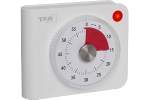TFA Dostmann Analog batteritimer, 38.2058.02, med mycket kraftfullt larm och blinkande ljus, 60 minuter, kökstimer, timer, lä