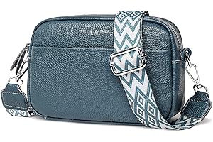 Wenrecu Crossbody Bag for Women, Genuine Leather Women's Cross body Camera Bags Handbag with Adjustable Wide Strap, Over Shoulder Bag for Ladies Girls Travel Shopping Work Daily Use