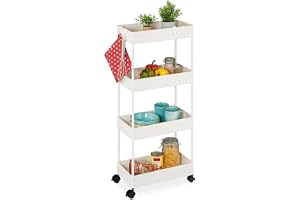 Relaxdays rullvagn, 4 hyllor, H x B x D: 93 x 40 x 22 cm, 4 hjul