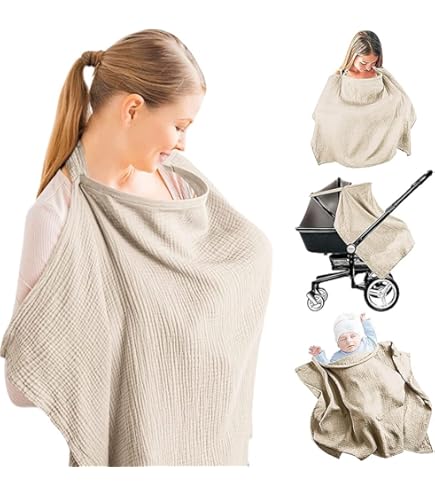 Borstvoedingsdoek voor onderweg, borstvoedingsdoek mousseline, 75 x 95 cm, borstvoedinghoes, zachte en ademende voedingshoes, verstelbare mousseline borstvoedingshoes voor baby's, borstvoedingsdeken
