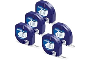 Markurlife Cinta de Etiquetas Compatible para Dymo Letratag Cinta Pltico 12mm x 4m 91201 S0721610 Negro sobre Blanco Recambio para Dymo LetraTag LT-100H LT-100T XR XM QX50 2000