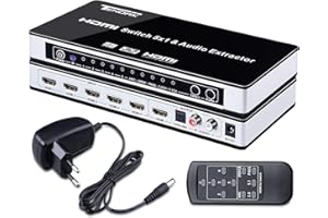 Tendak Switch HDMI 4K 5 su 1 con SPDIF e L/R Audio Extractor, Telecomando, Supporta Arc HDMI 1,4