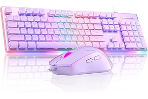 MageGee GK970 Wired Backlit Gaming Keyboard and Mouse Combo - Purple PC Keyboard With Pink Mouse, Adjustable DPI for PC/Laptop/MAC
