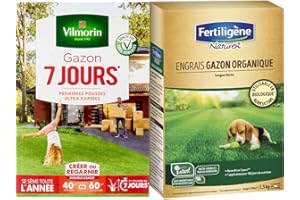 Vilmorin 4460714 Gazon 7 Jours, Vert, 1 kg & NATUREN Engrais Gazon Organique 100m² 2,5kg