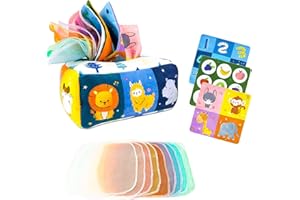 WOEAU Baby Tissue Box Toy - Montessori Tissue Box Toy, Newborn Tissue Box Toy Sensory Toys with Pleated Tissue Paper and Colored Scarf Early Learning Toys for 6-12 Months (Animal)